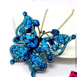 Betsey Johnson Blue Butterfly Necklace With Chain